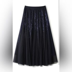 Womens Elegant blue Sequin Skirt L NWT